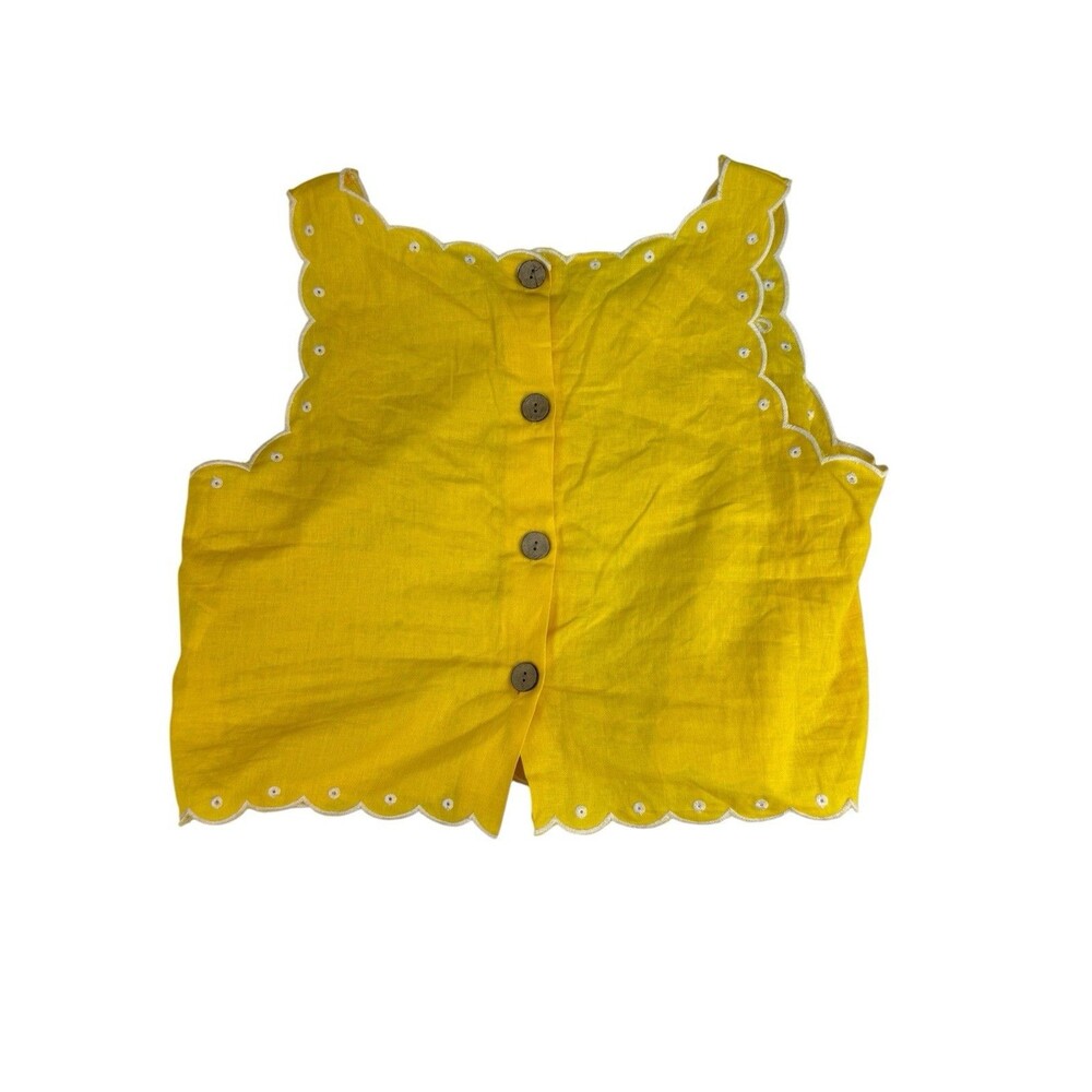 Christian Siriano Yellow Linen Embroidered Eyelet 2 Piece Crop Top Pants Set M - Picture 7 of 12